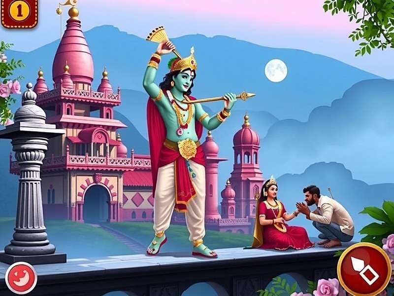 Gameplay scene from Radha Krishna Love Story showing Vrindavan